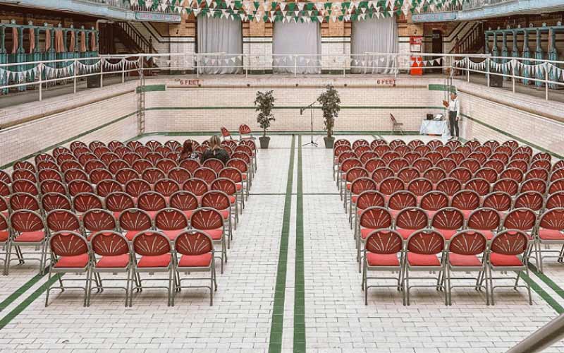 preparing for party at the Victoria Baths, Manchester goth parties, October 2024, UK