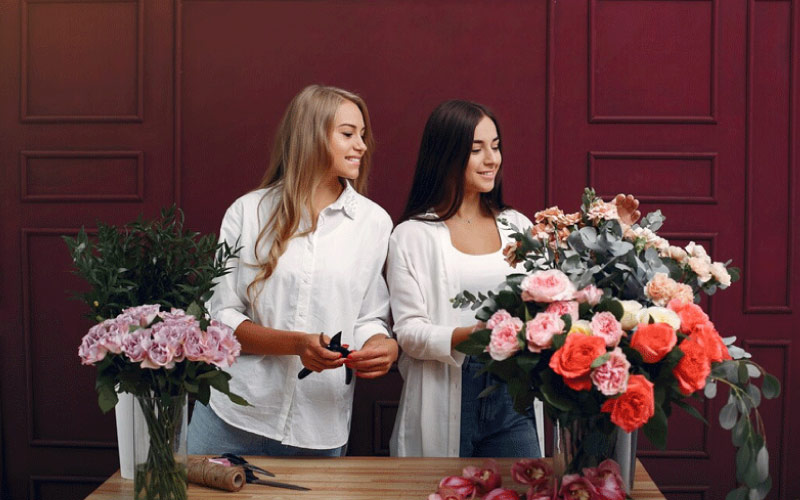 friends enjoying the flower shops, Manchester girls trip, November 2024, UK