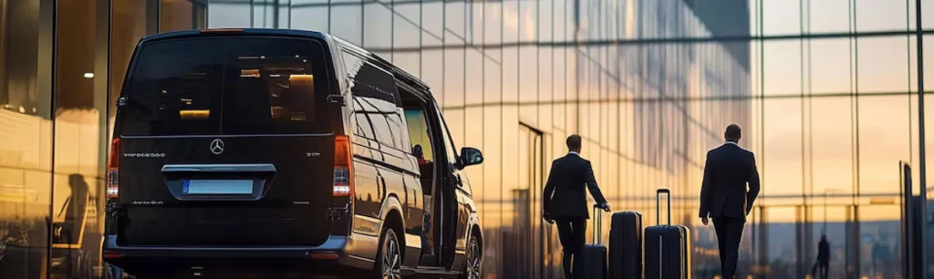Image of a modern coach arriving at Manchester Airport Transportation