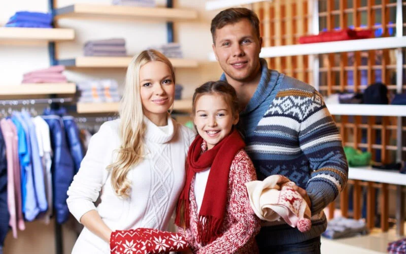 family shopping for souvenirs, Manchester trip, February 2025, UK