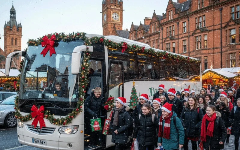 Comfortable and affordable school transport with smiling teachers and pupils.