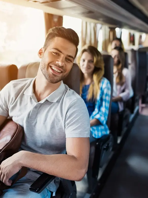 Modern, comfortable coach interior operated by The Manchester Coach Company