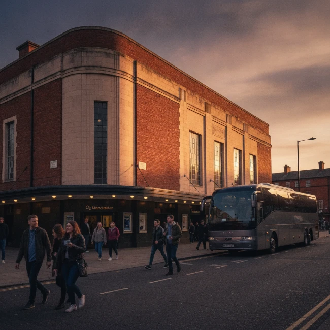 The historic facade of the O2 Apollo Manchester music venue in Ardwick.
