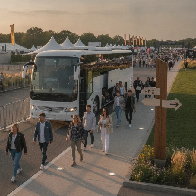 Coach dropping off passengers at a designated area near Castlefield Bowl.